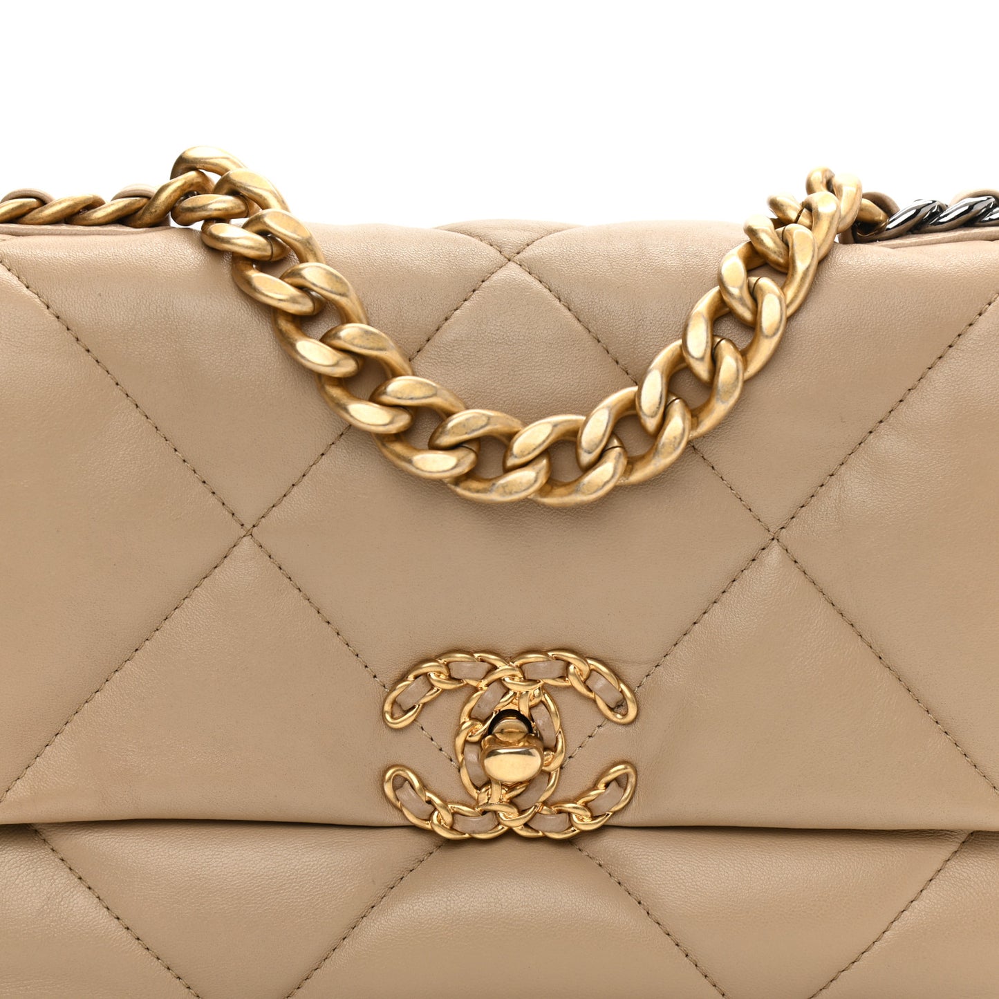 Lambskin Quilted Medium Chanel 19 Flap Dark Beige