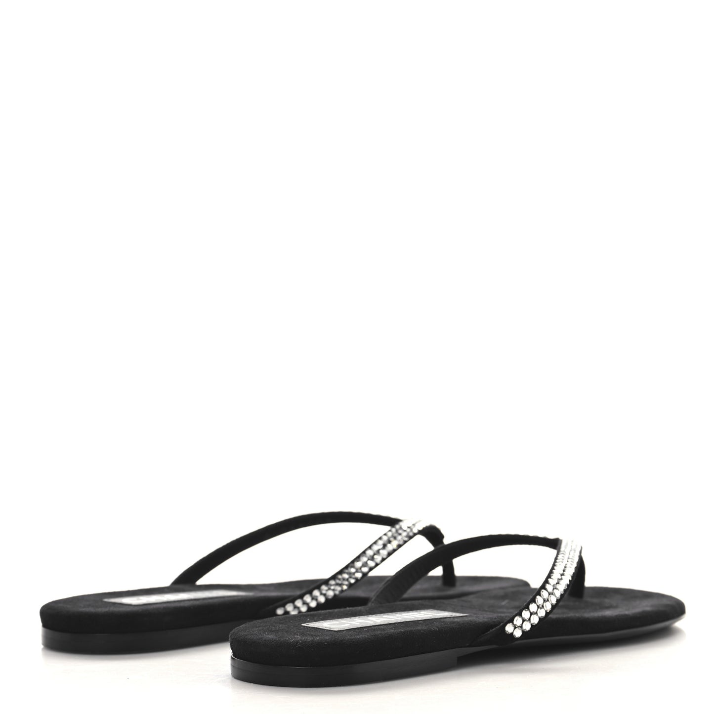Suede Kidskin Strass CC Thong Sandals 37 Black