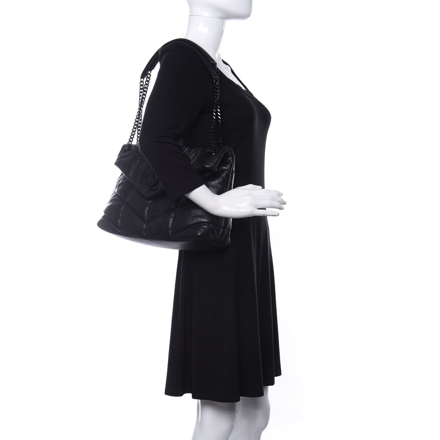Lambskin Quilted Medium Loulou Puffer Monogram Chain Satchel Black