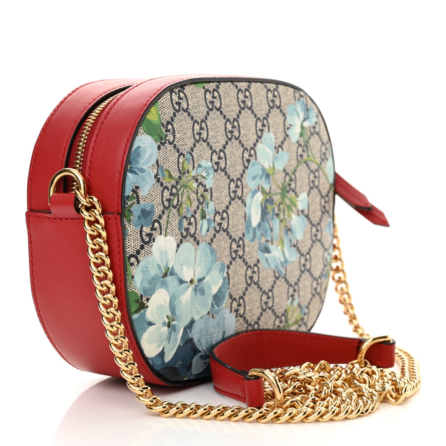 Gucci GG Supreme Monogram Blooms Mini Chain Shoulder Bag Beige Blue Navy Hibiscus Red 3 of 13