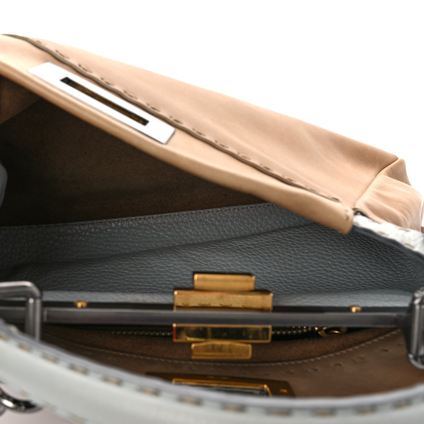 Vitello Saddle Cuoio Romano Selleria Medium Peekaboo Iconic Satchel Fango Acqua