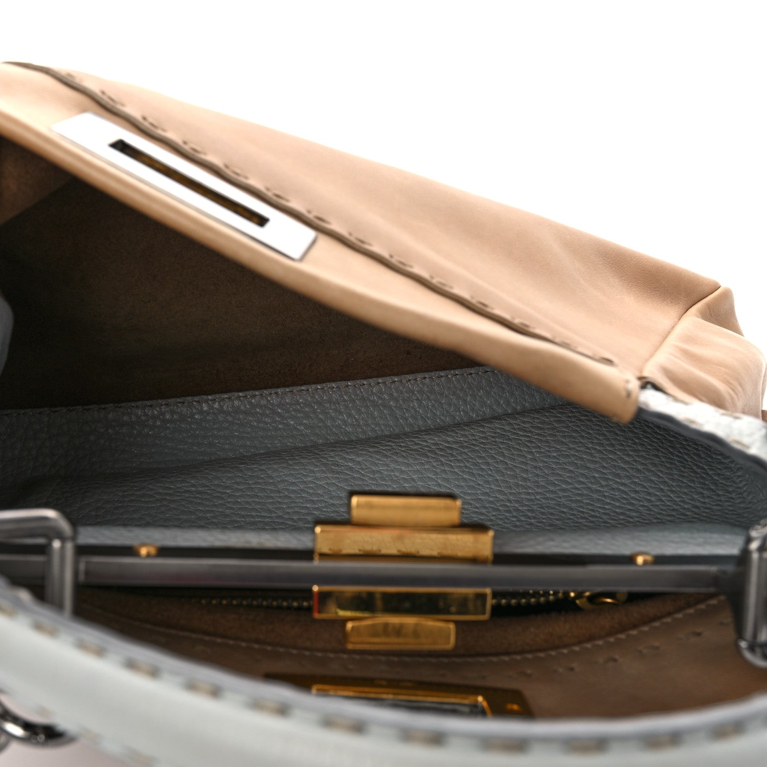 Fendi Vitello Saddle Cuoio Romano Selleria Medium Peekaboo Iconic Satchel Fango Acqua 5 of 16