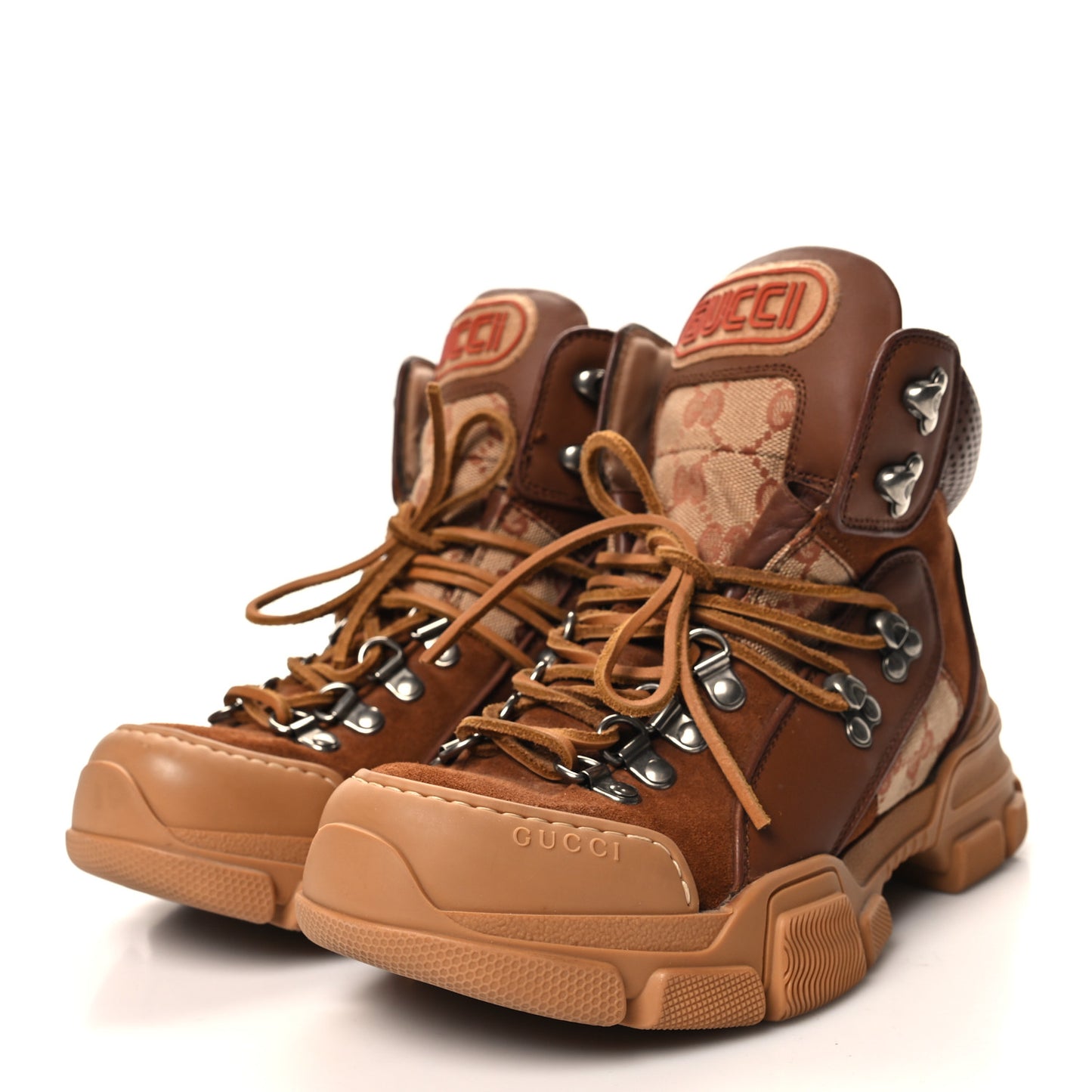 X SEGA Suede Calfskin GG Monogram Womens Flashtrek High-Top Sneakers 36 New Cuir Beige Ruggine