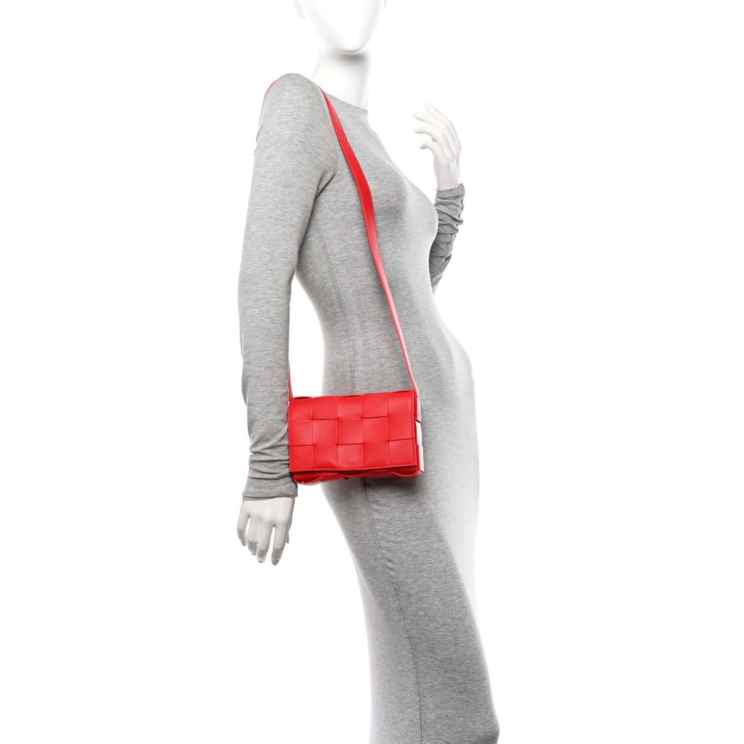 Lambskin Maxi Intrecciato Small Cassette Crossbody Bag Redstone