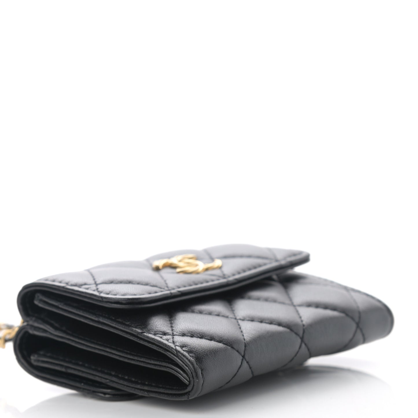 Lambskin Quilted Card Holder with Chain Black