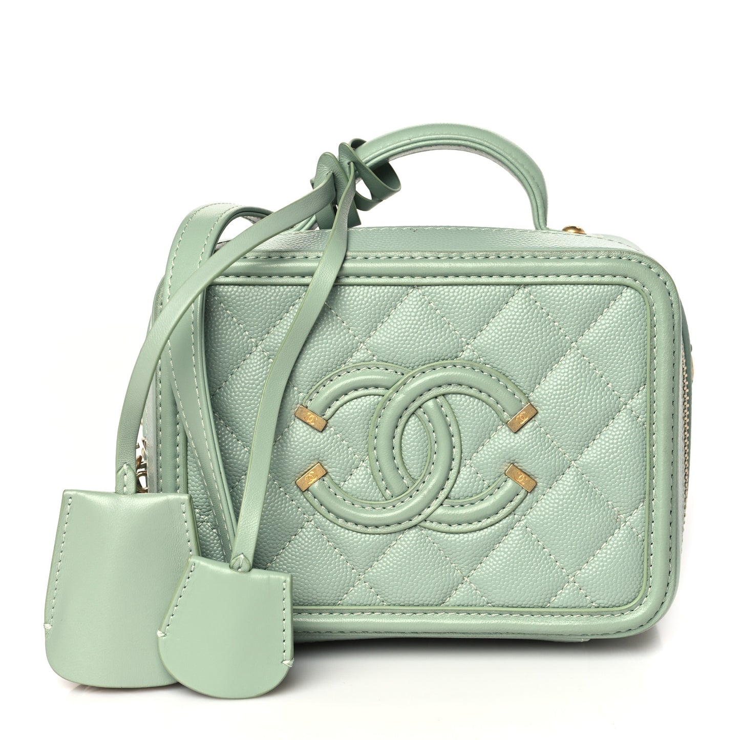 Caviar Quilted Small CC Filigree Vanity Case Mint