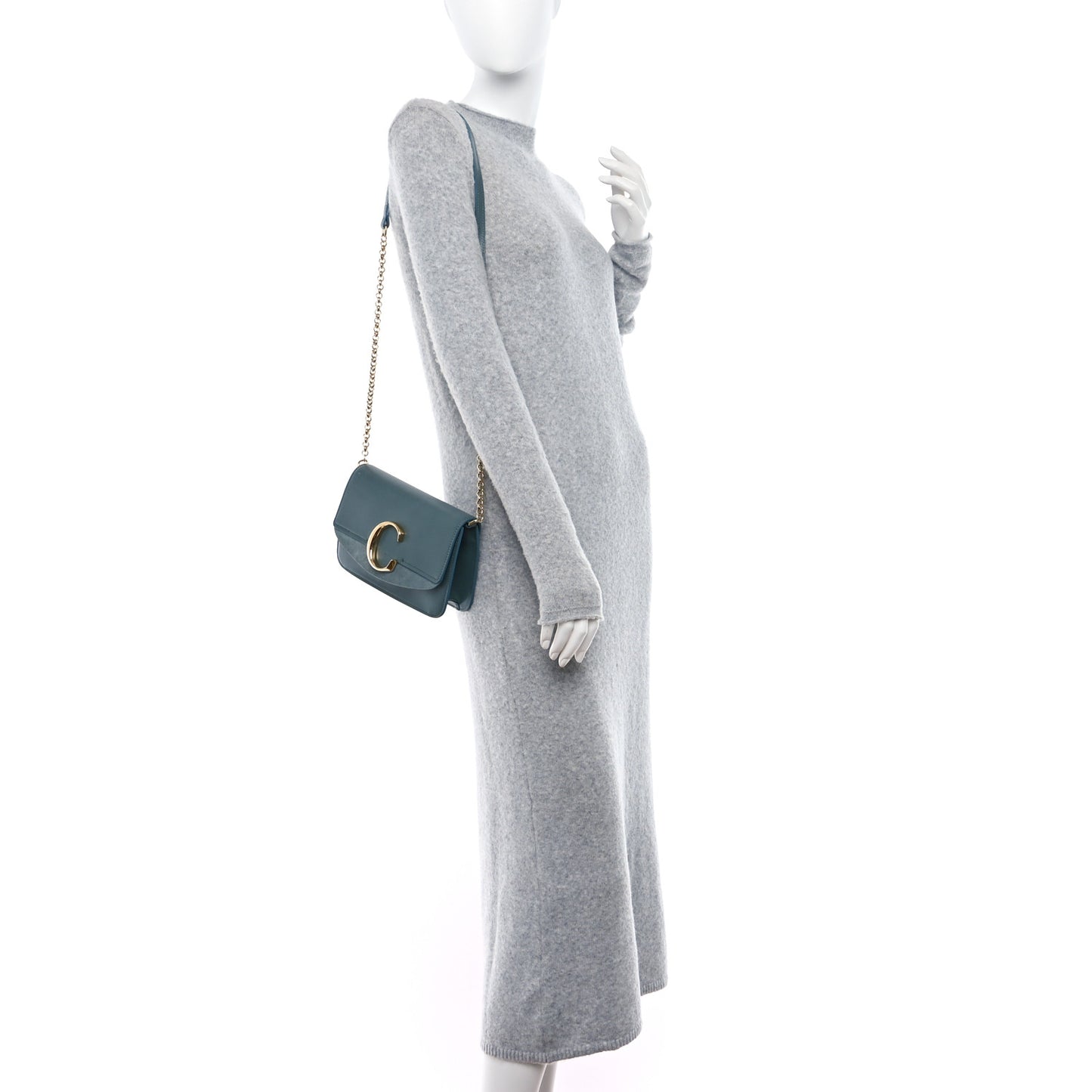 Calfskin Suede C Clutch With Chain Cloudy Blue