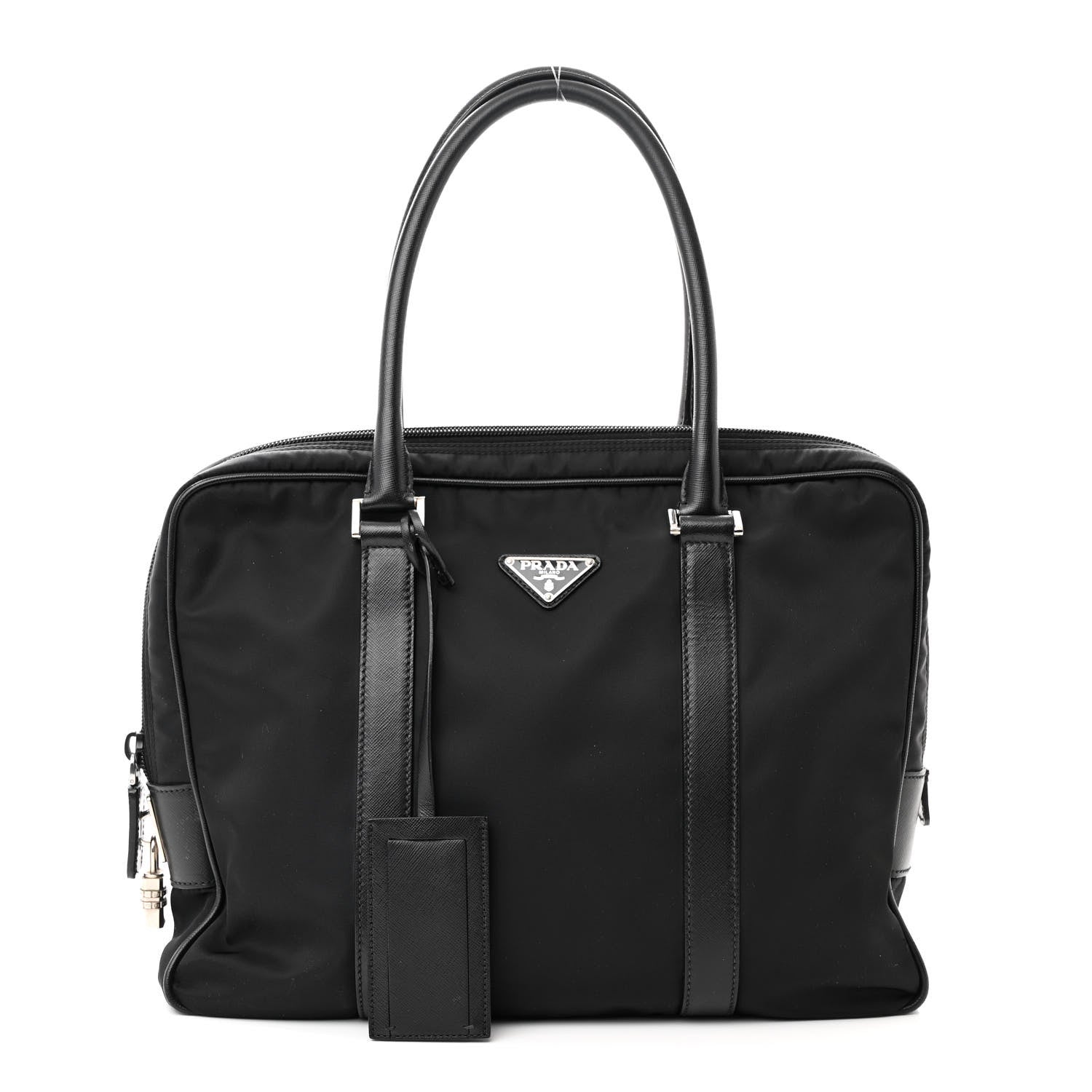 Prada Tessuto Nylon Saffiano Metal Triangle Logo Work Bag Black 1 of 13