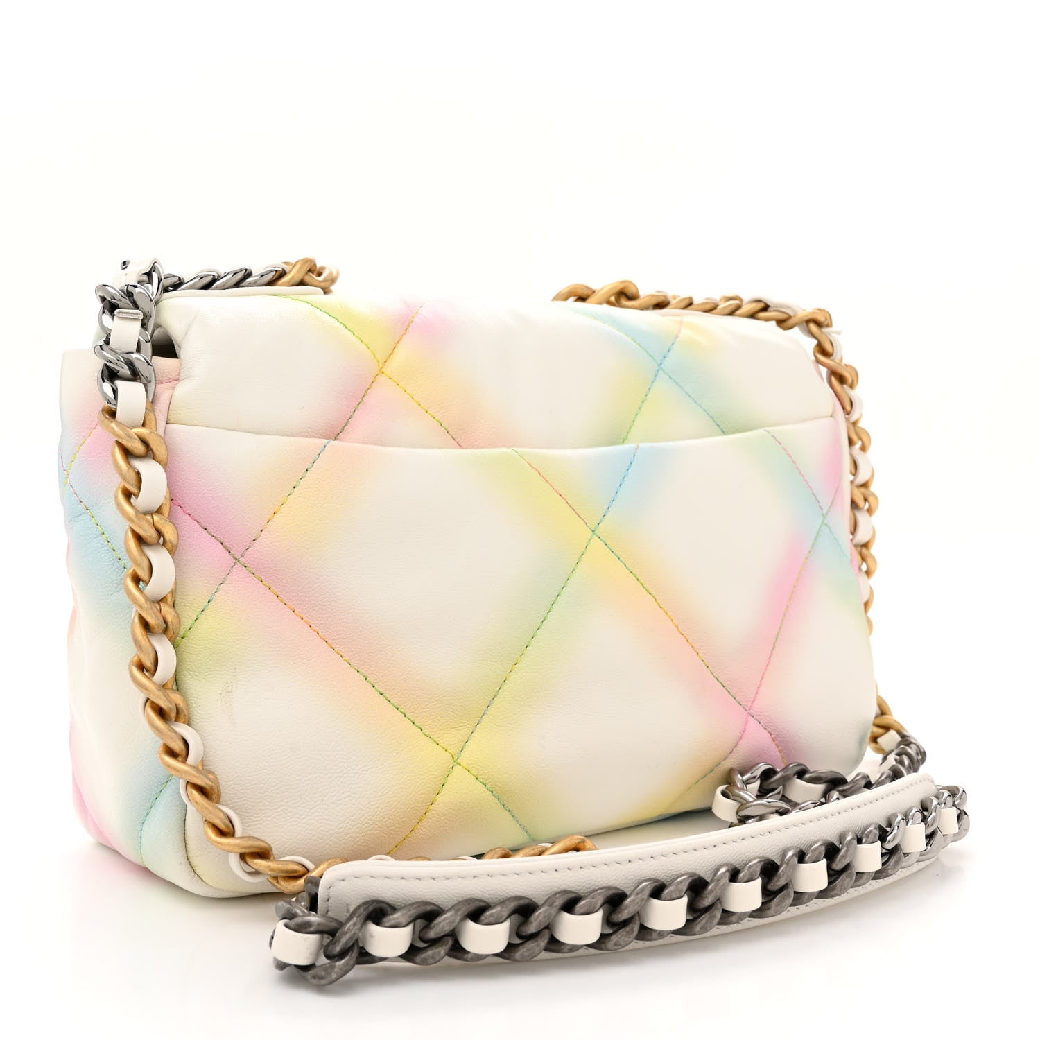 Chanel Printed Goatskin Quilted Medium Chanel 19 Flap White Multicolor 3 of 11