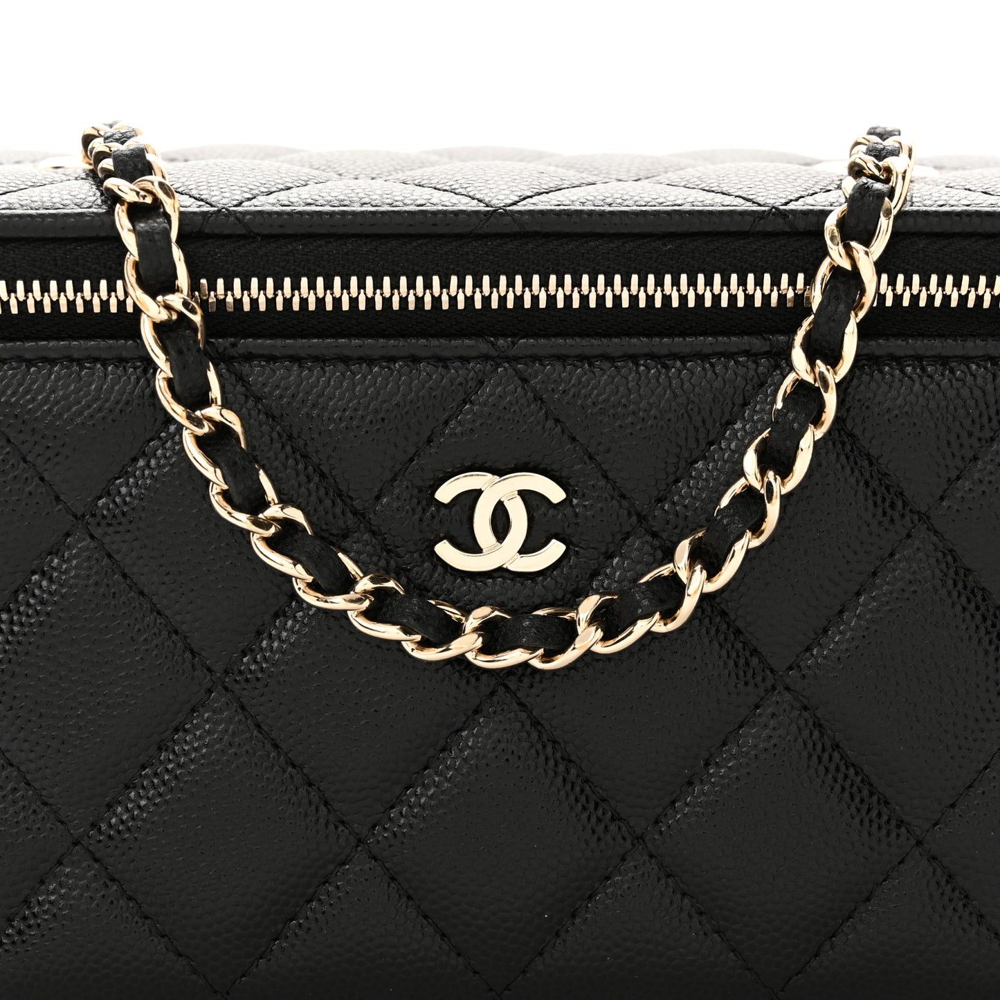 Caviar Quilted Small Vanity Case With Chain Black