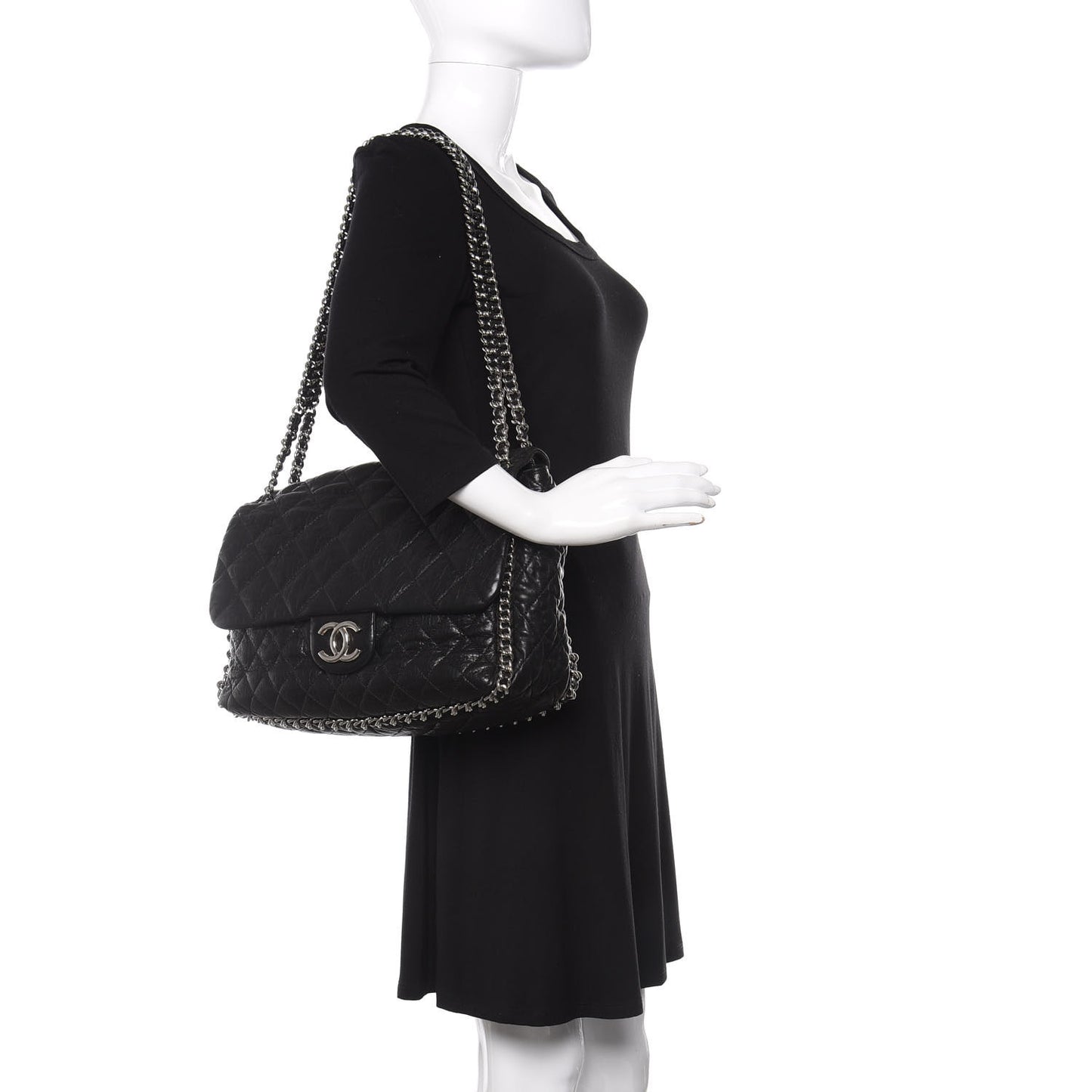 Washed Lambskin Quilted Maxi Chain Around Flap Black