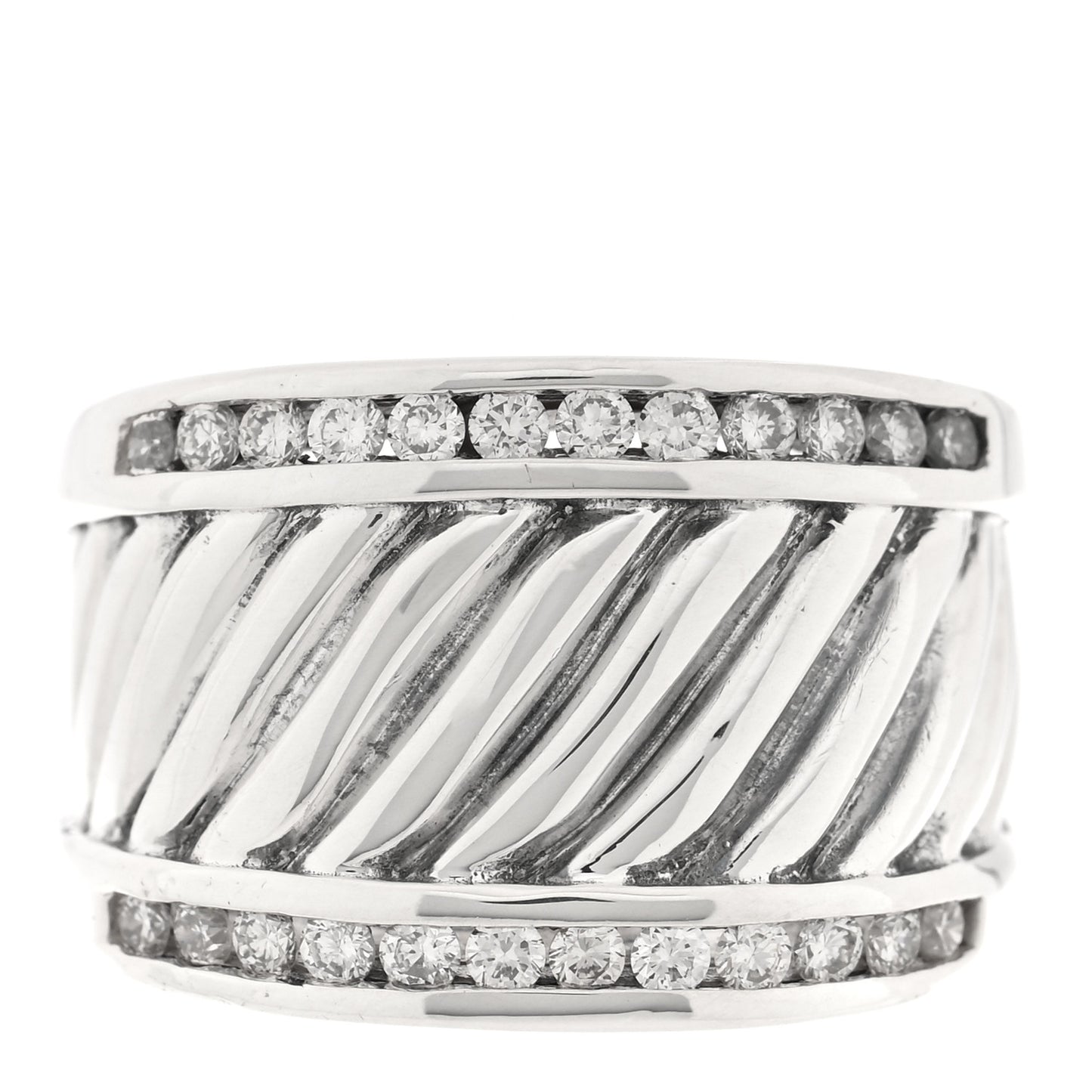 Sterling Silver Diamond Cable Cigar Band Ring 53 6.25