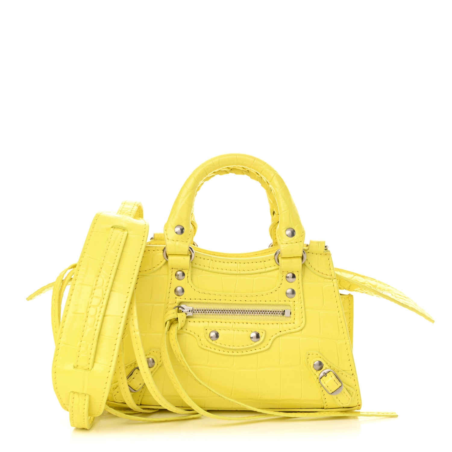 Balenciaga Calfskin Crocodile Embossed Neo Classic Hardware Nano