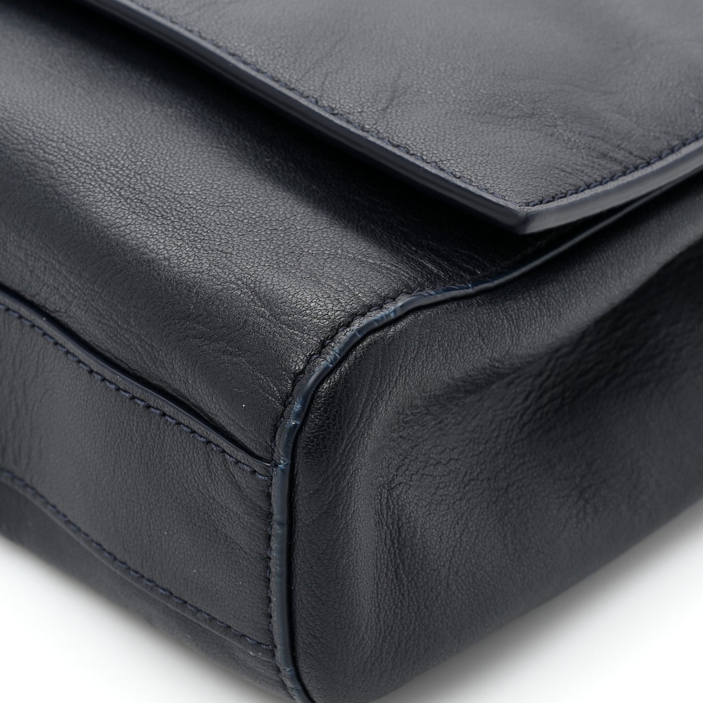 SAINT LAURENT Smooth Calfskin Suede Medium Reversible Monogram Kate Satchel Navy