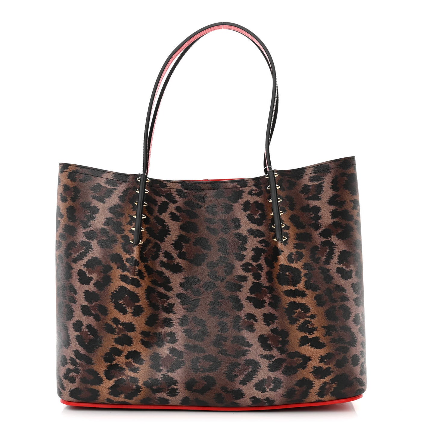 Calfskin Empire Leopard Print Spiked Large Cabarock Shopper Tote Brown