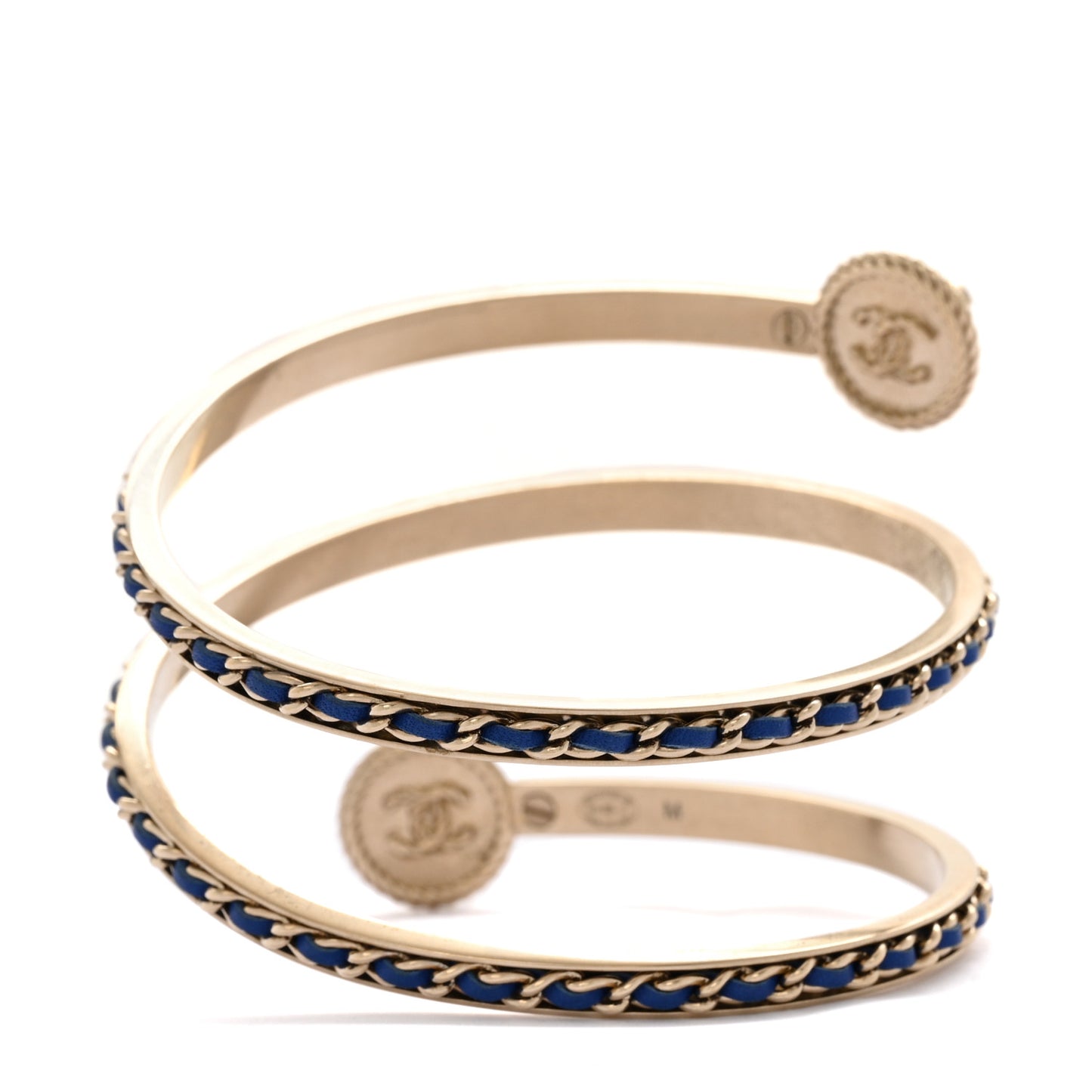 Lambskin Pearl Twist CC Bangle Bracelet M Gold Blue