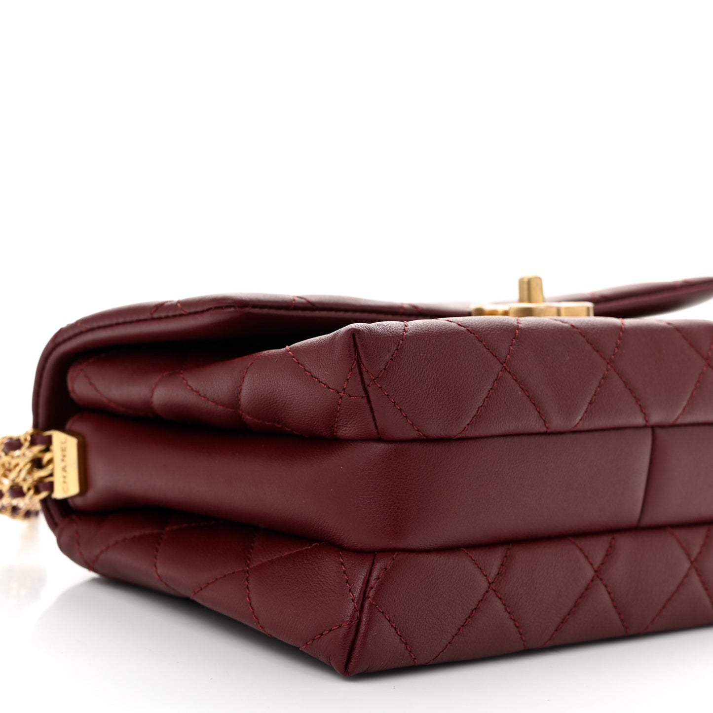 Calfskin Quilted Mini Chain Strap Flap Dark Brown