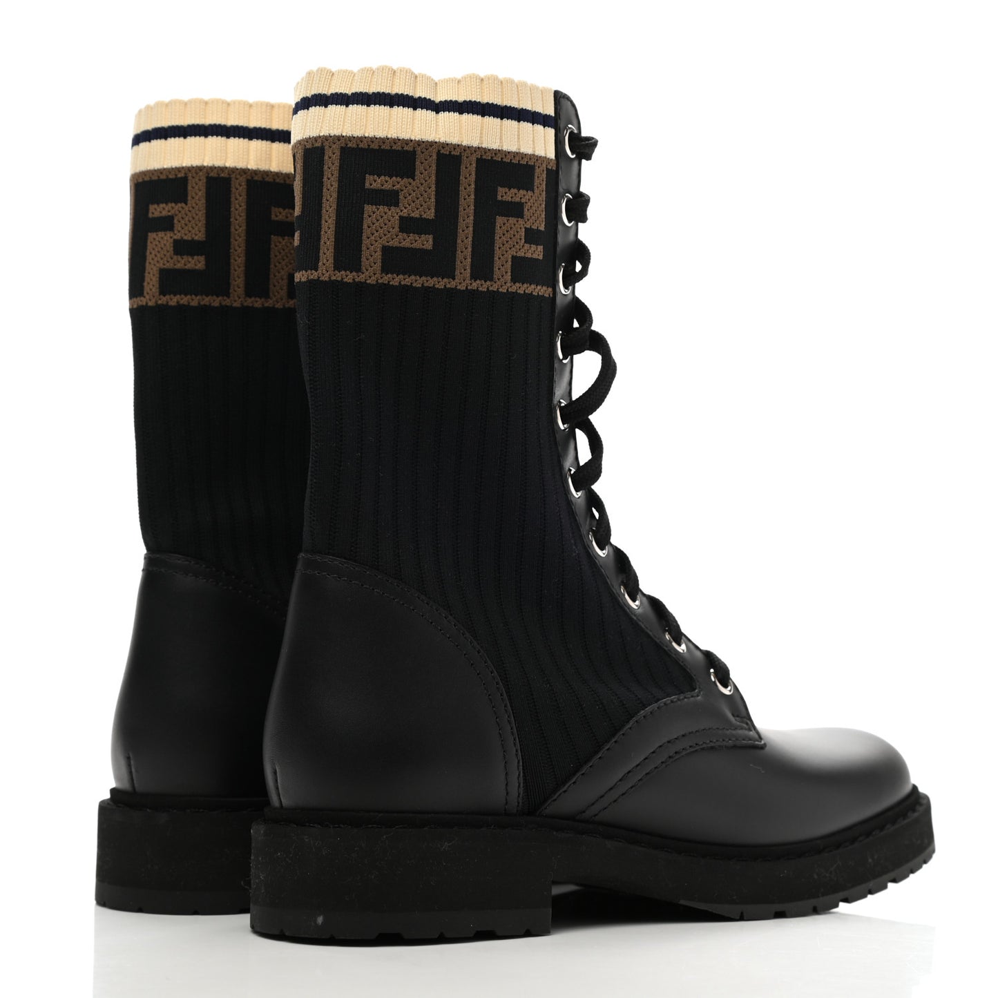 Calfskin Stretch Fabric Rockoko Biker Boots 36 Tobacco Black Marino
