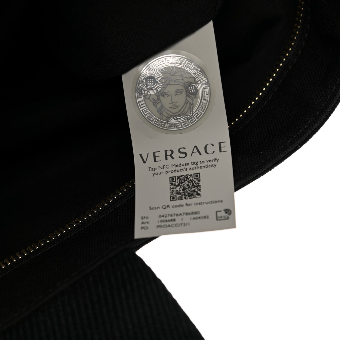 X VERSACE Cotton Canvas Cuoio Romano Fendace Logo Embroidered Signature Shopping Tote Black Gold