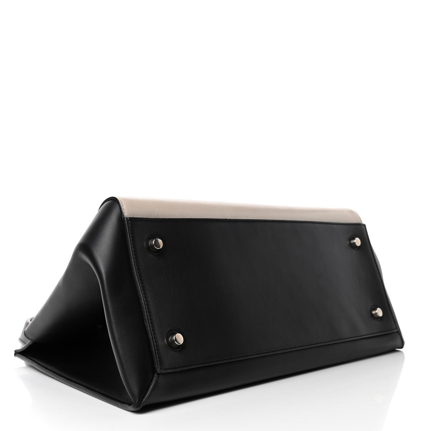 Supple Calfskin Bi-Color Edge Shoulder Bag Beige