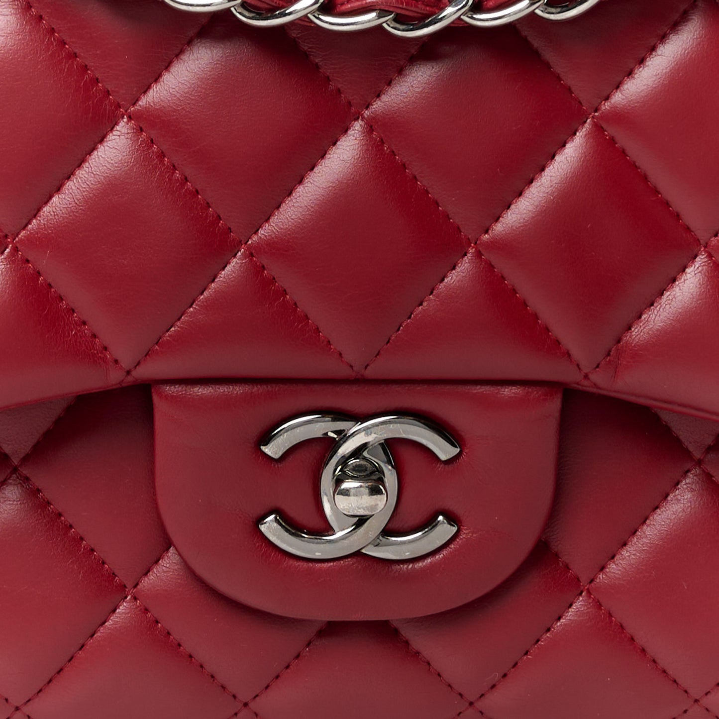 Lambskin Quilted Jumbo Double Flap Dark Red