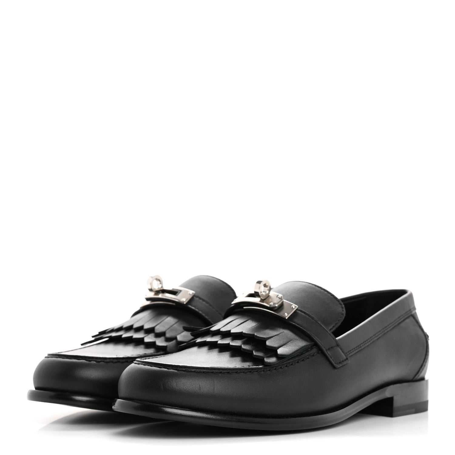 Hermes Fringed Calfskin Womens Destin Loafer 38 Black 4 of 10