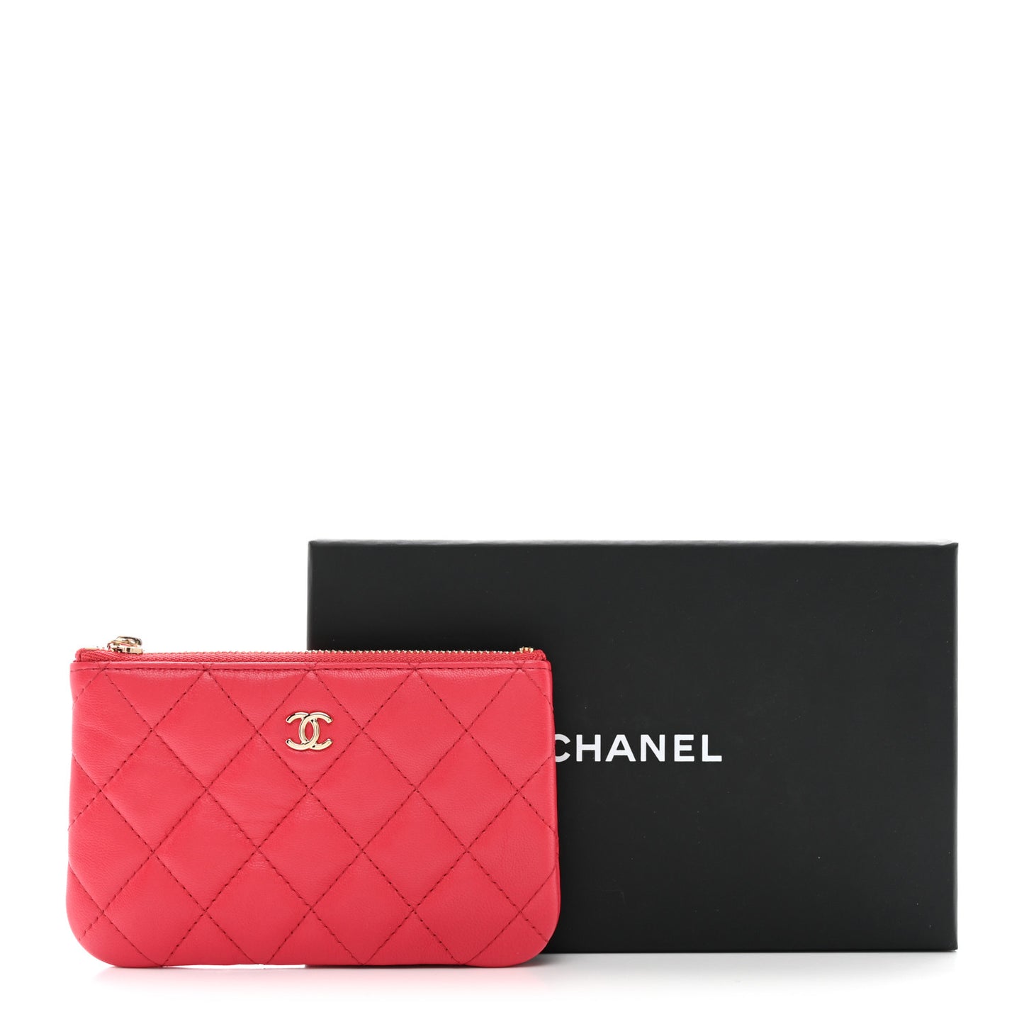 Lambskin Quilted Small Cosmetic Case Red