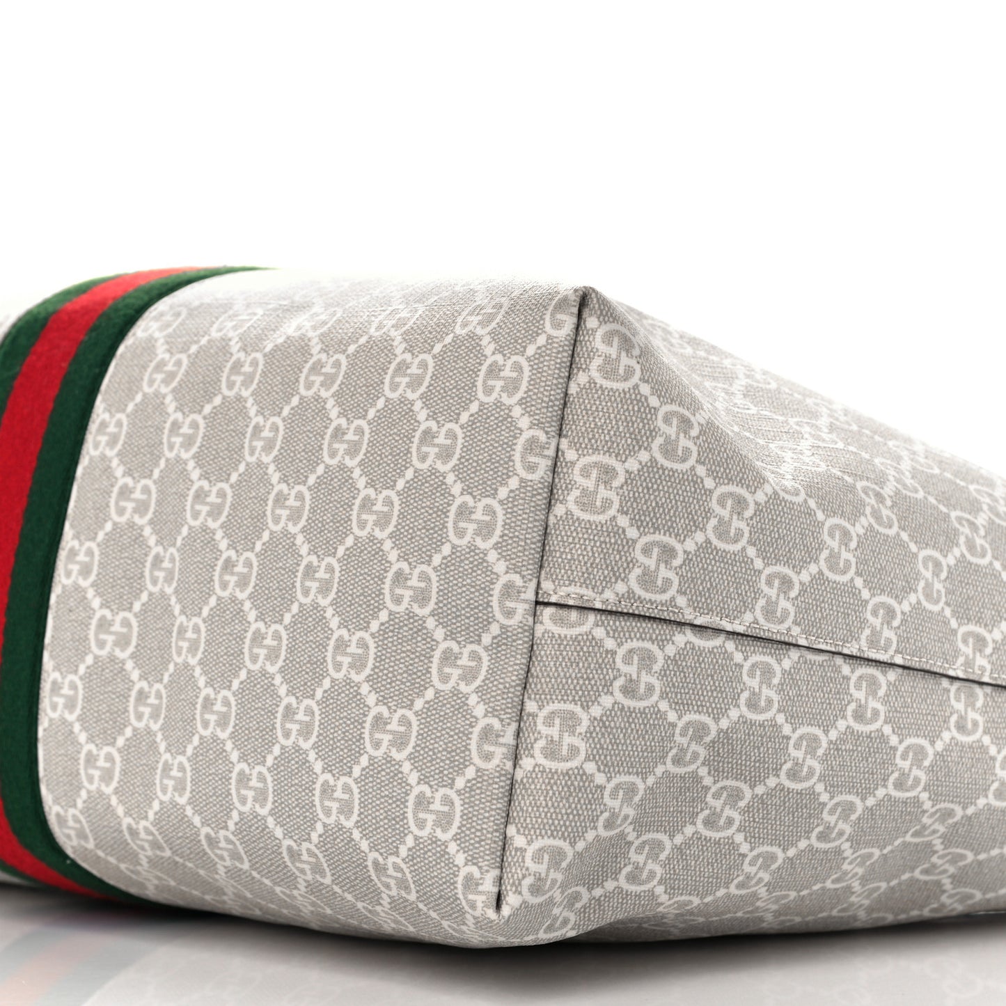 GG Supreme Monogram Textured Dollar Calfskin Web Medium Ophidia Shopping Tote Beige Mystic White Oatmeal