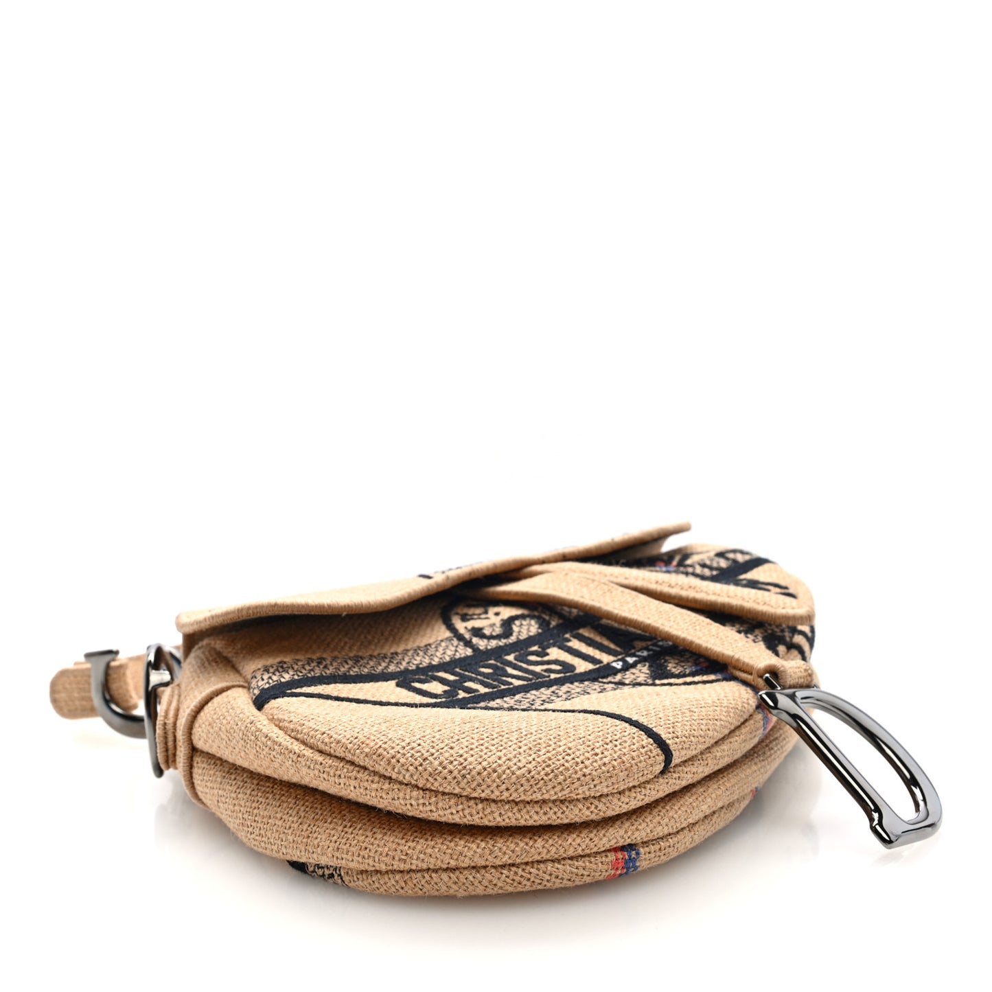 Canvas Jute Embroidered Saddle Bag Black Beige