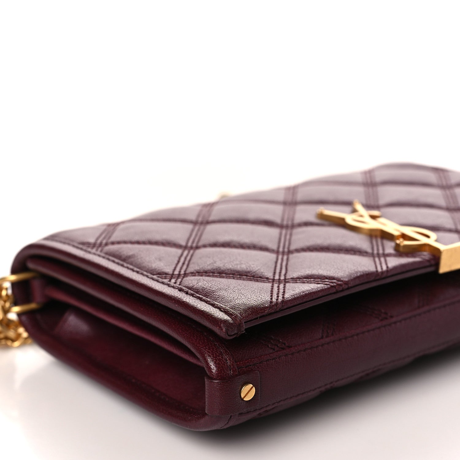 Saint Laurent Lambskin Diamond Quilted Angie Chain Bag Burgundy 8 of 9