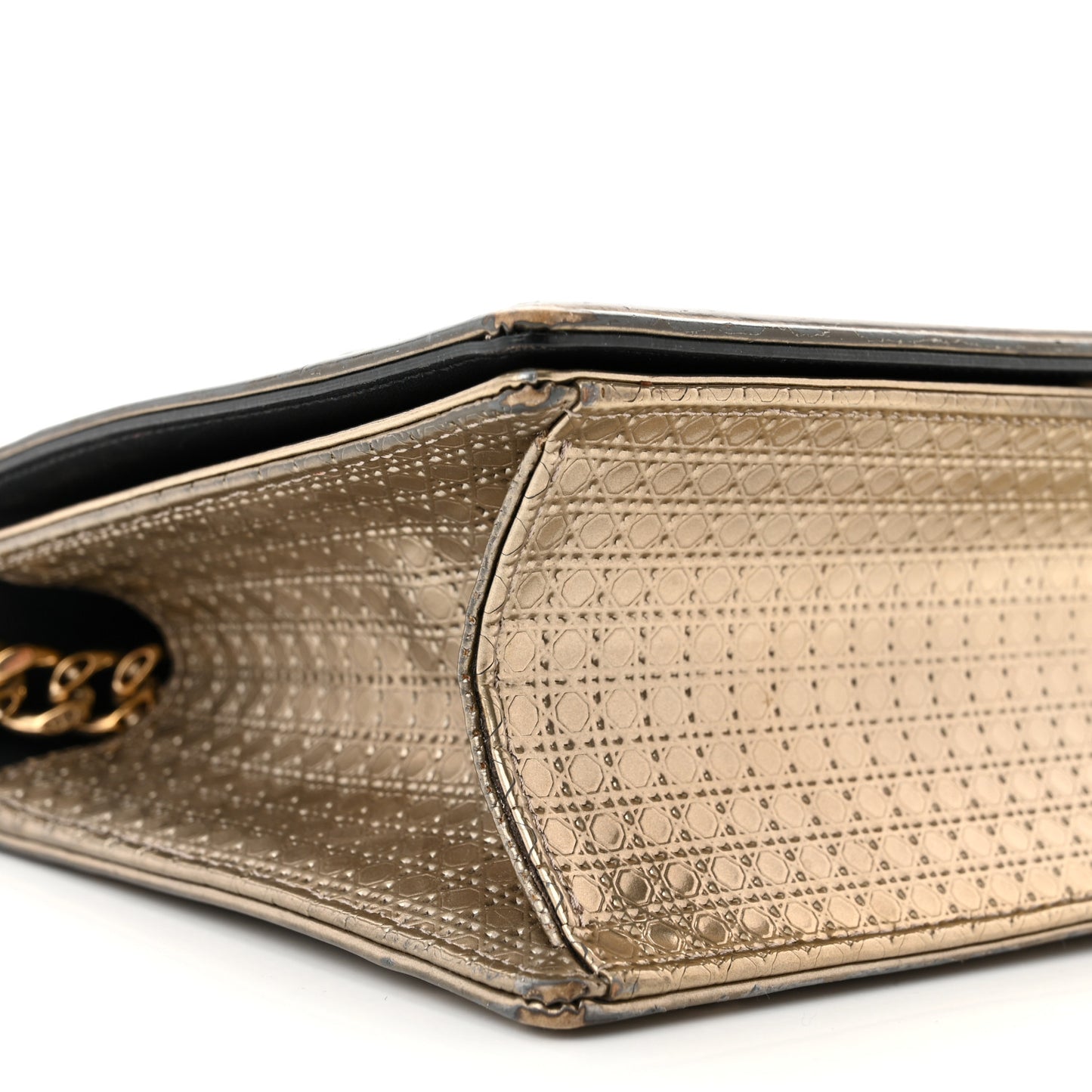 Metallic Patent Micro-Cannage Medium Diorama Flap Bag Gold
