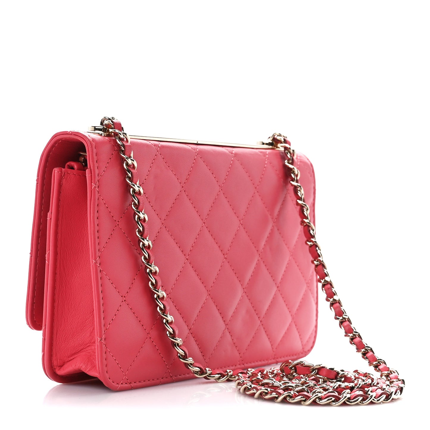 Lambskin Quilted Trendy CC Wallet On Chain WOC Pink