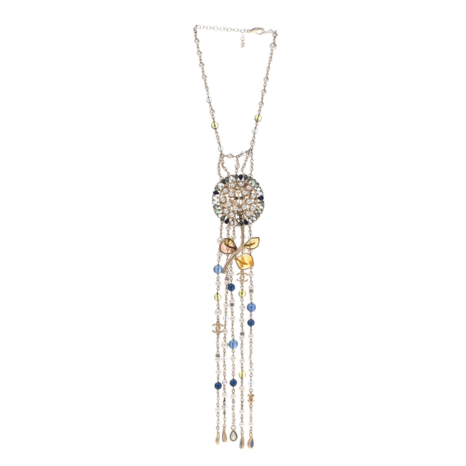 Chanel Pearl Beaded Flower Multi Strand Choker Necklace Golden White Blue Pearly White 3 of 7