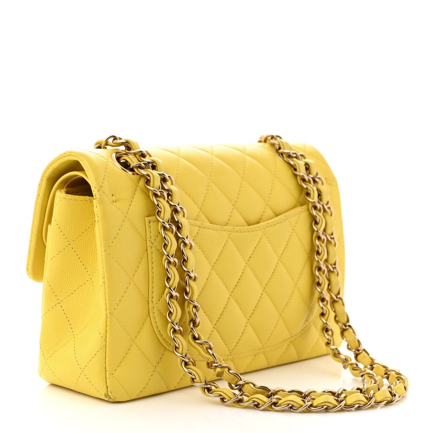 Caviar Quilted Small Double Flap Yellow