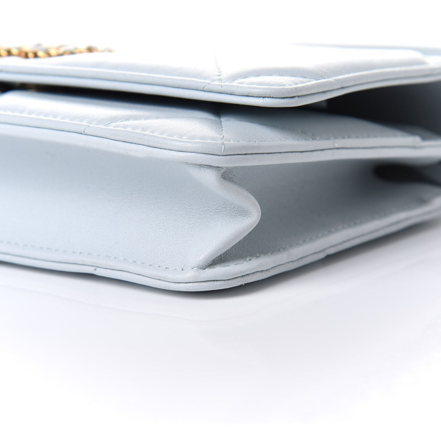 Lambskin Quilted Chanel 19 Wallet On Chain WOC Light Blue