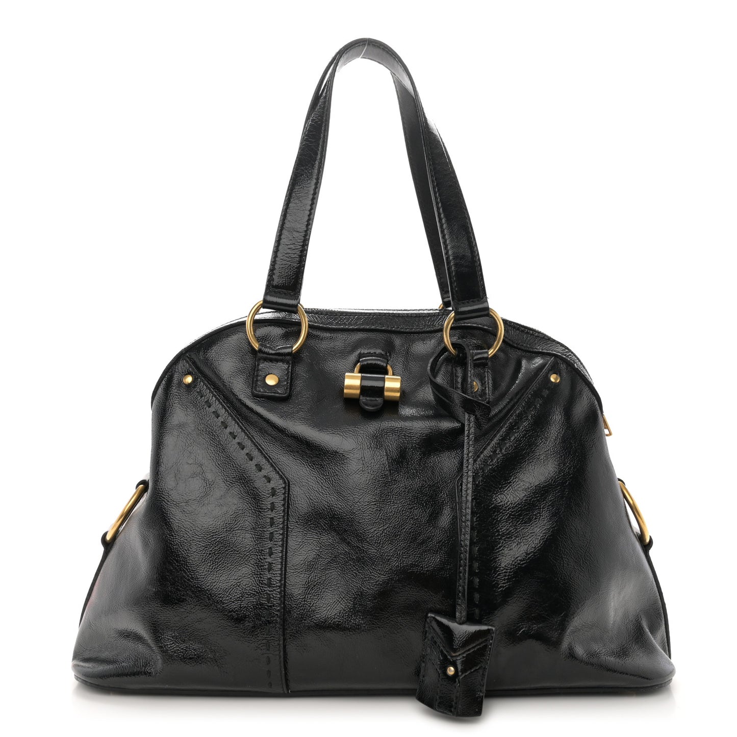 Textured Patent Calfskin Large Muse Black