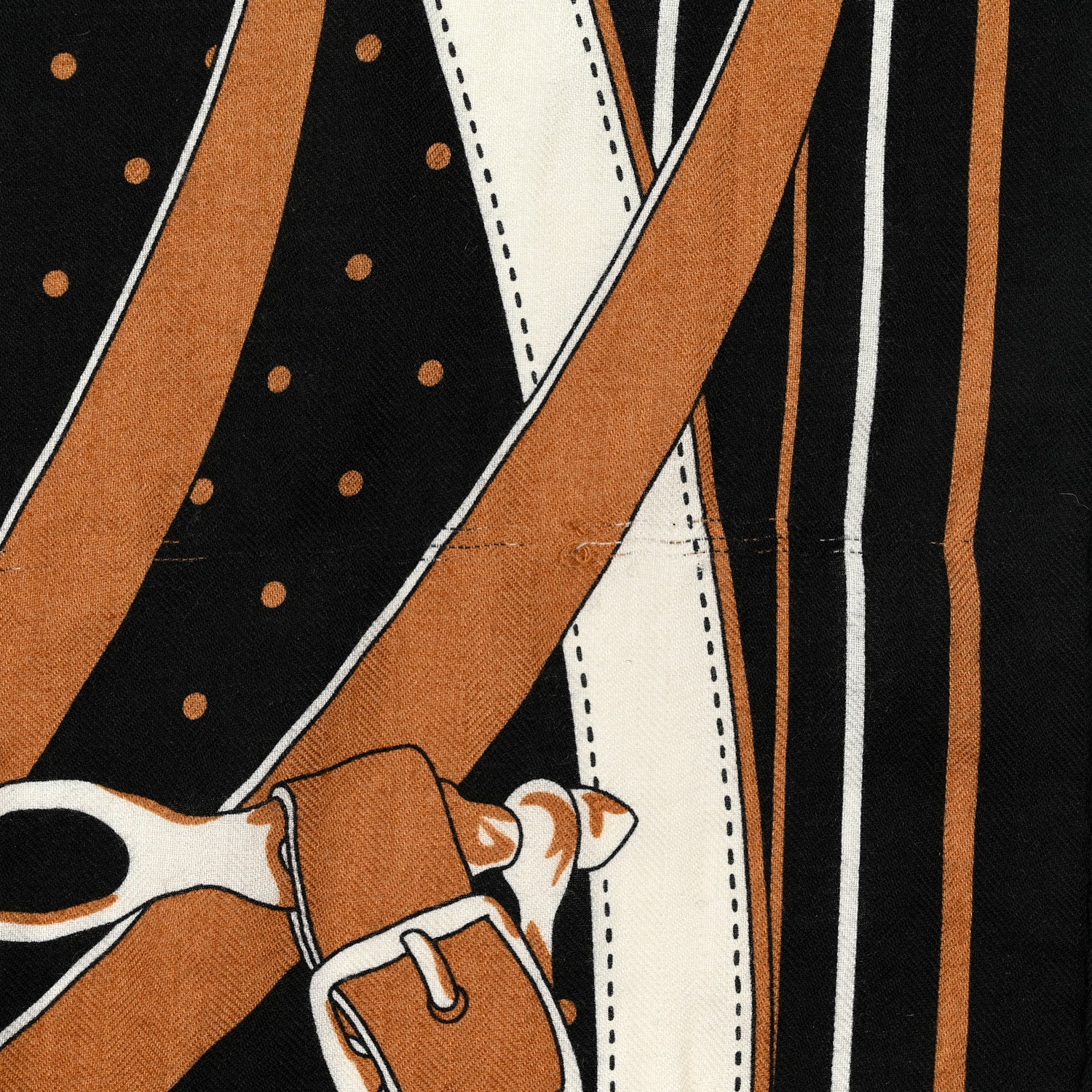 Hermes Cashmere Silk La Promenade du Matin Bandana Shawl 140 Black Noisette Gold 5 of 6