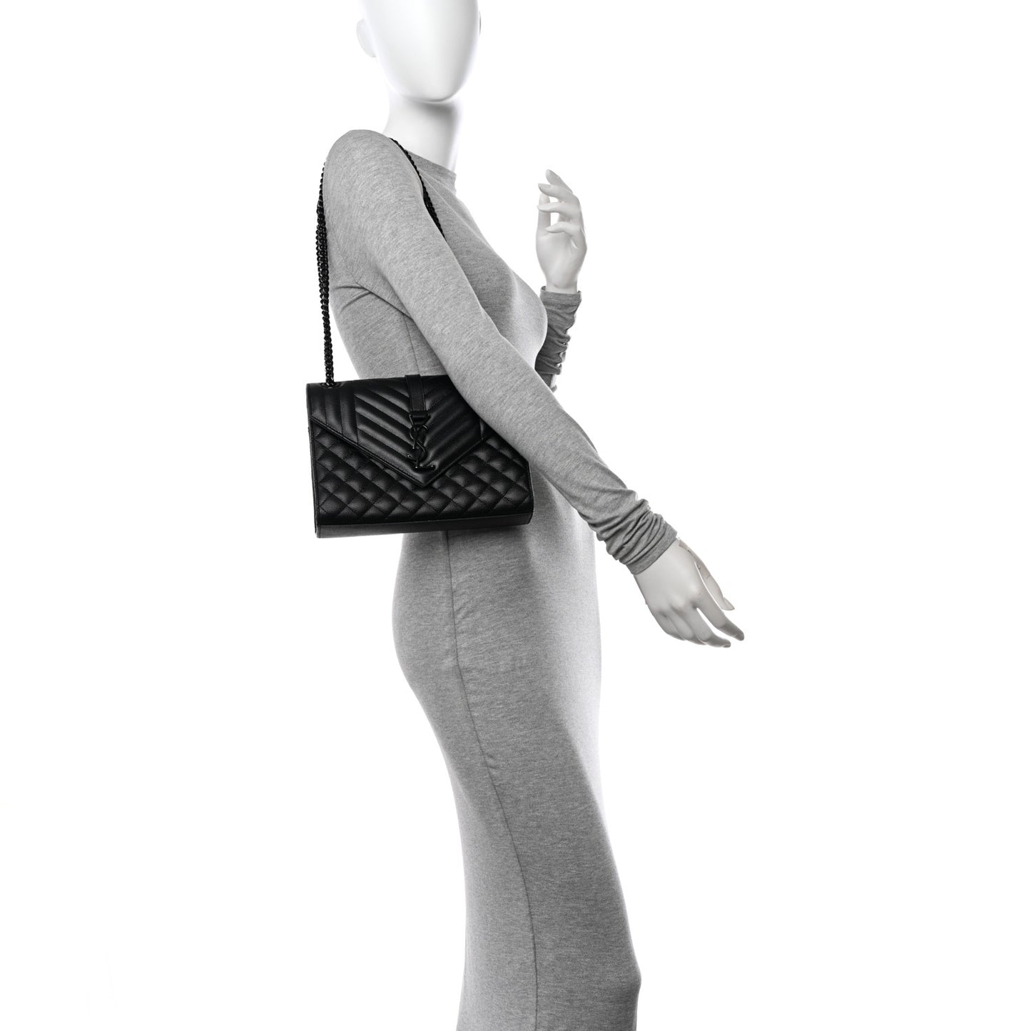 Grain De Poudre Textured Mixed Matelasse Triquilt Medium Monogram Monochrome Satchel Black