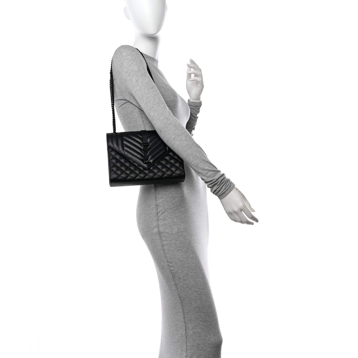 Saint Laurent Grain De Poudre Textured Mixed Matelasse Triquilt Medium Monogram Monochrome Satchel Black 2 of 12