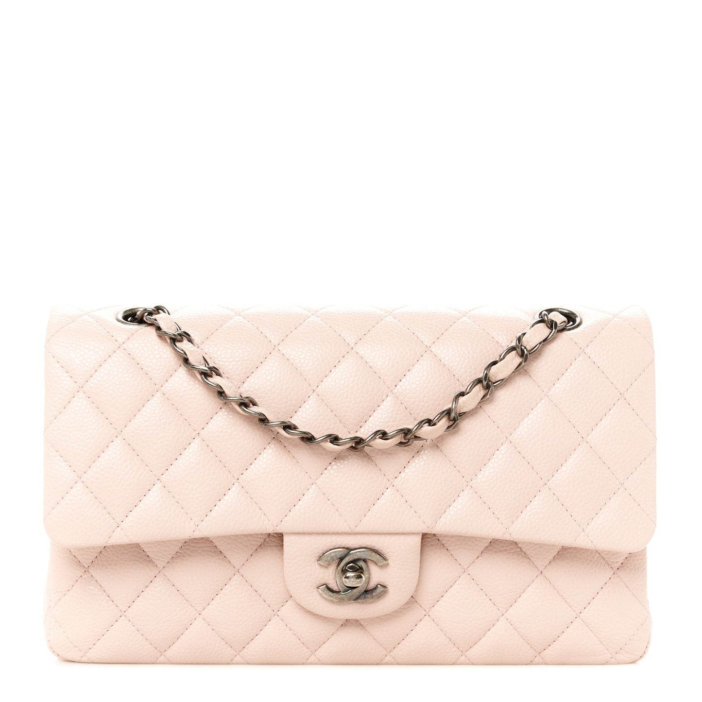 Caviar Quilted Medium Double Flap Light Pink