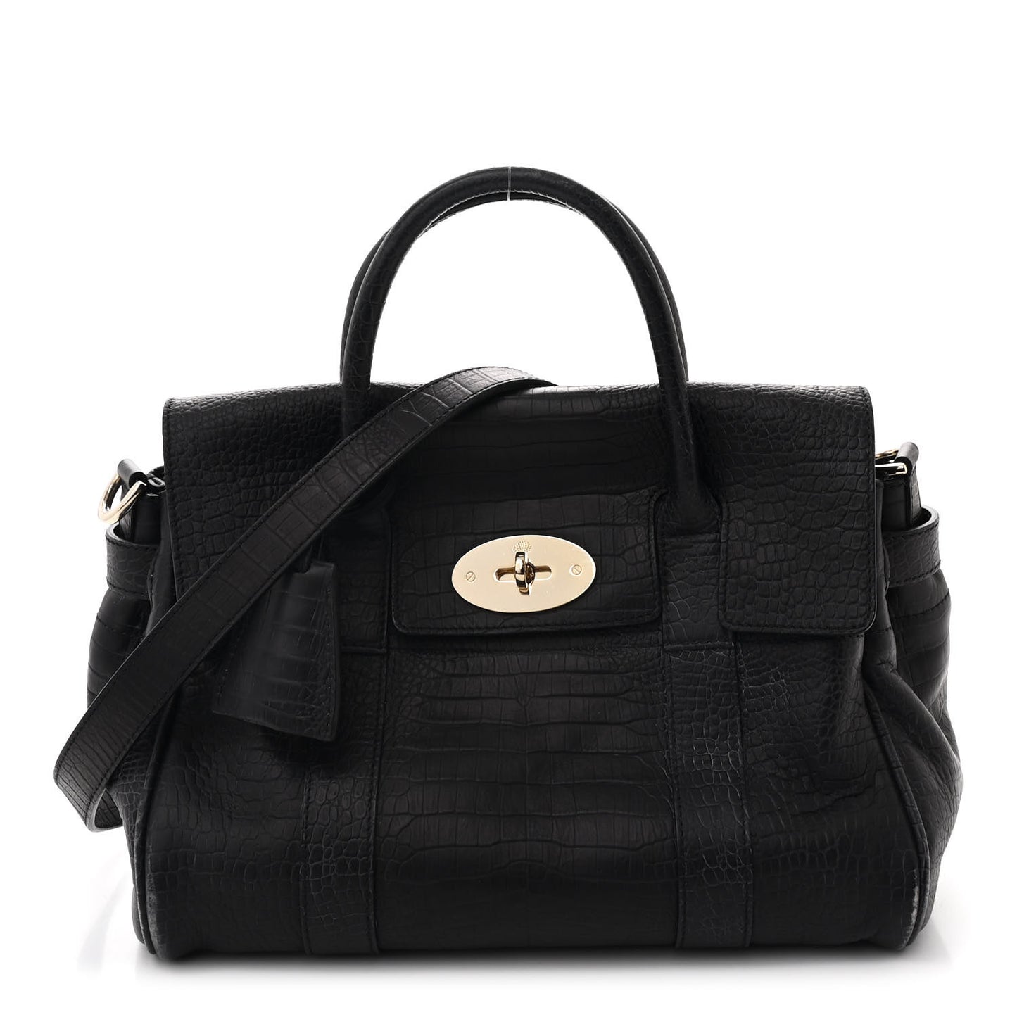 Calfskin Crocodile Embossed Small Bayswater Satchel Black