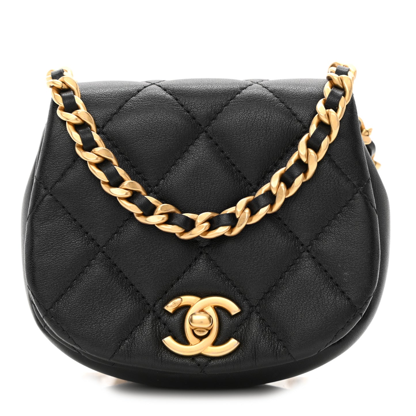 Calfskin Quilted Mini Coco Mail Clutch with Chain Black