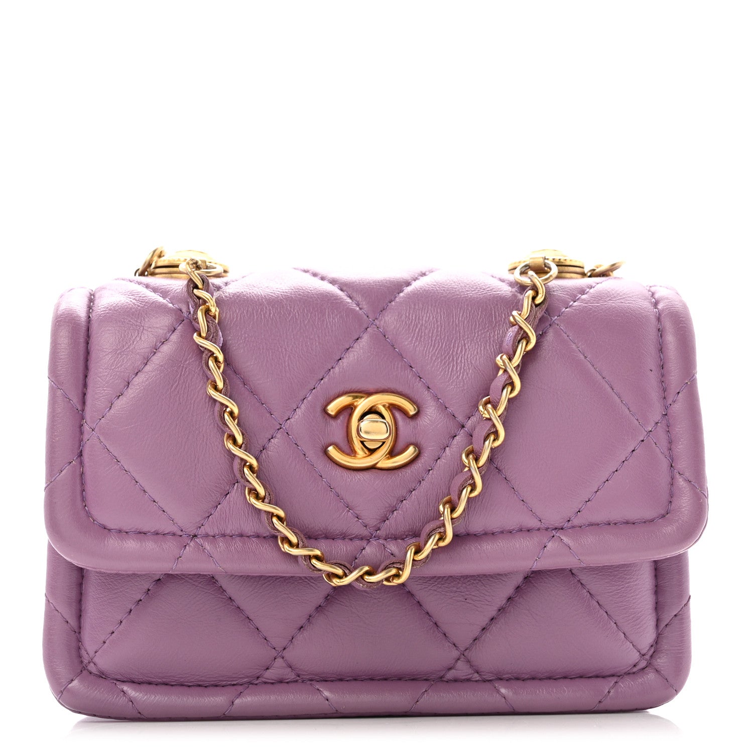 Chanel Shiny Lambskin Quilted Extra Mini Flap Purple 1862177