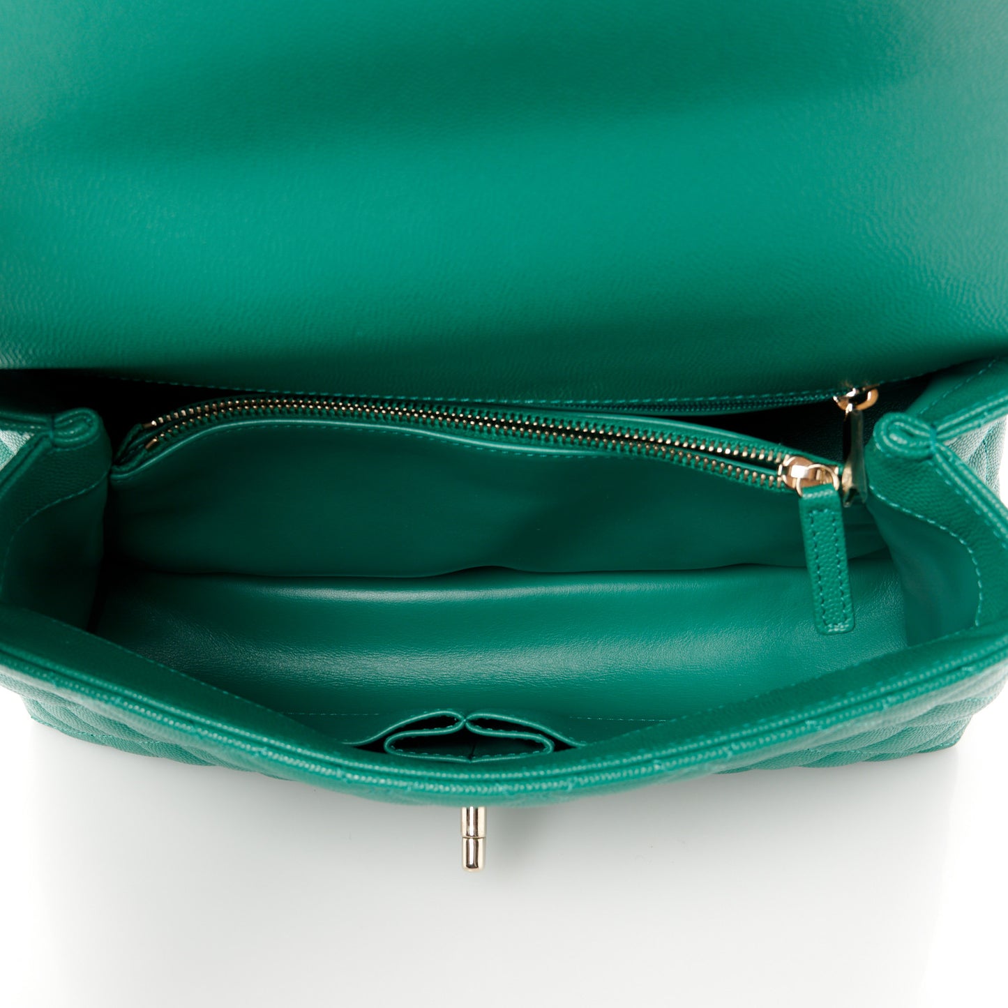 Caviar Quilted Small Coco Handle Flap Green