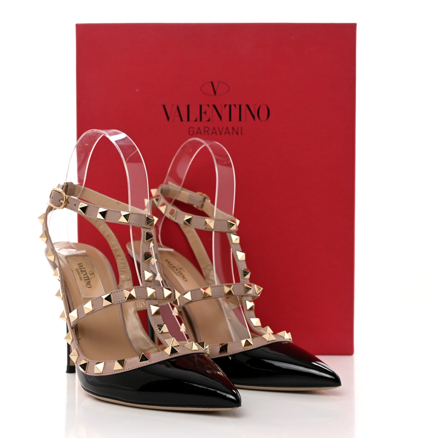 Patent Nappa Rockstud Ankle Strap 100mm Pumps 37.5 Black Poudre