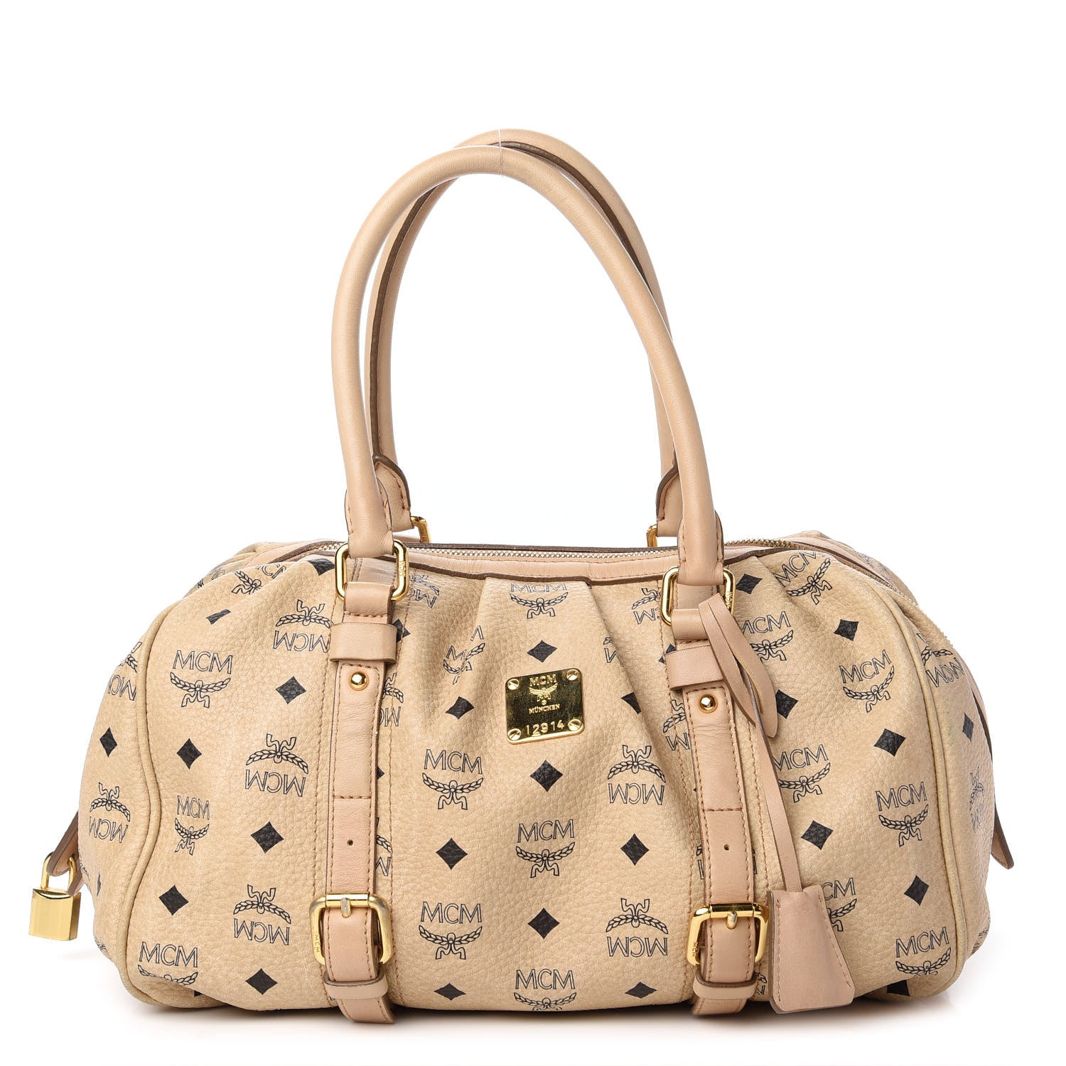 MCM Visetos Vintage Boston Satchel Beige 1 of 11