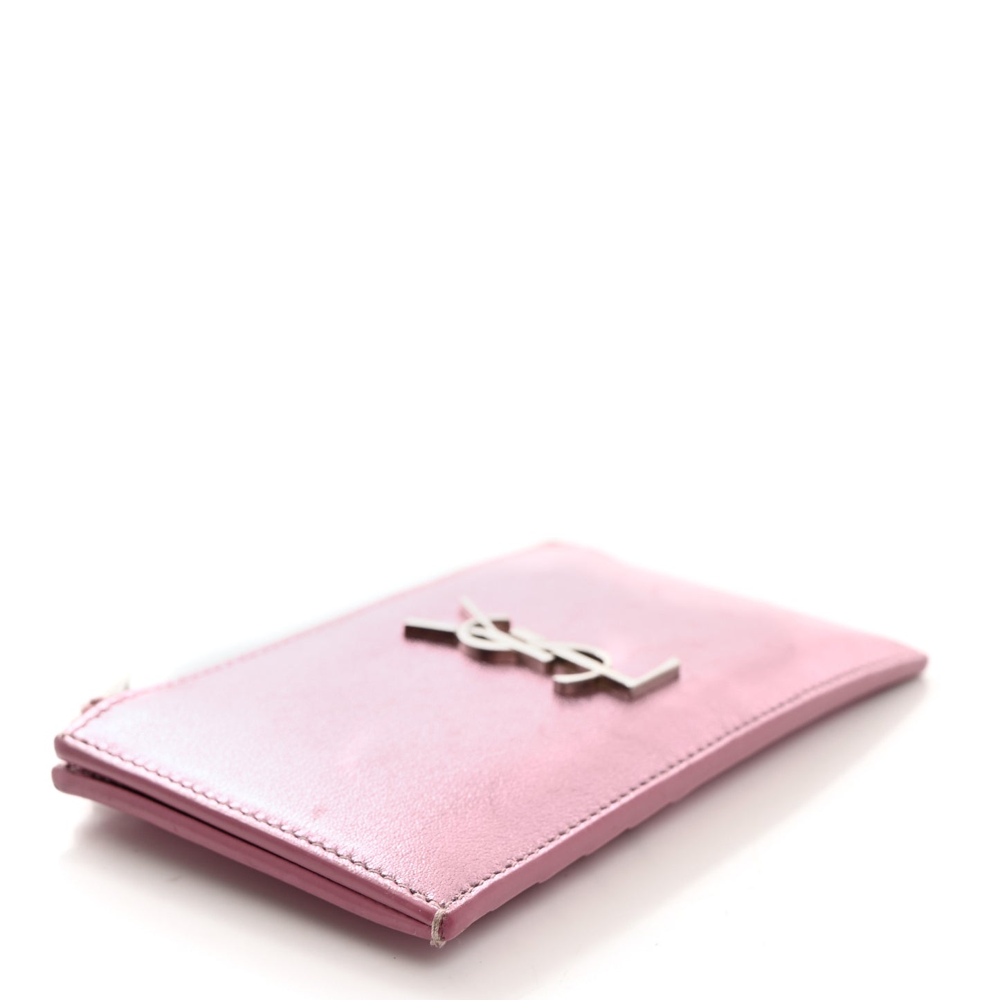 Metallic Calfskin Monogram Fragments Zippered Card Case Vegas Pink
