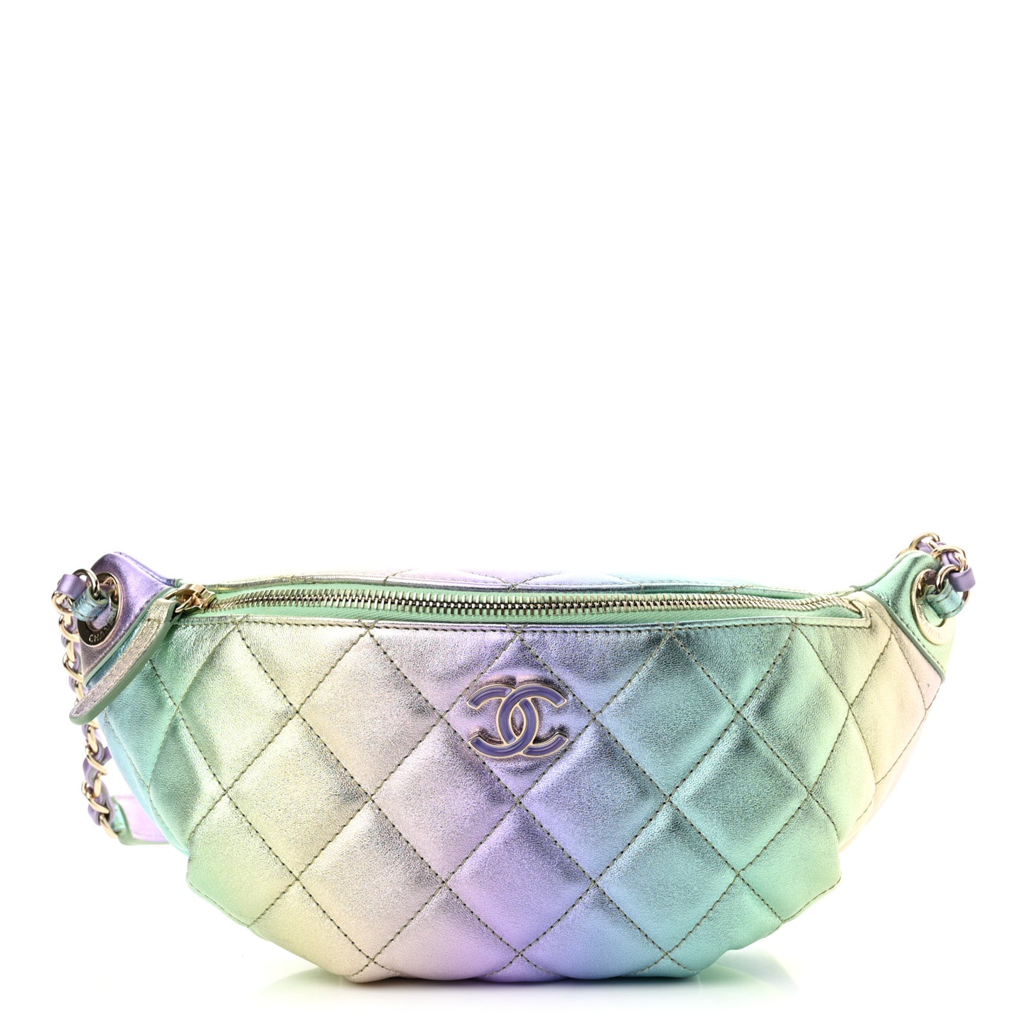Gradient Metallic Lambskin Quilted Walking Mood Waist Bag Fanny Pack Pink Purple Green