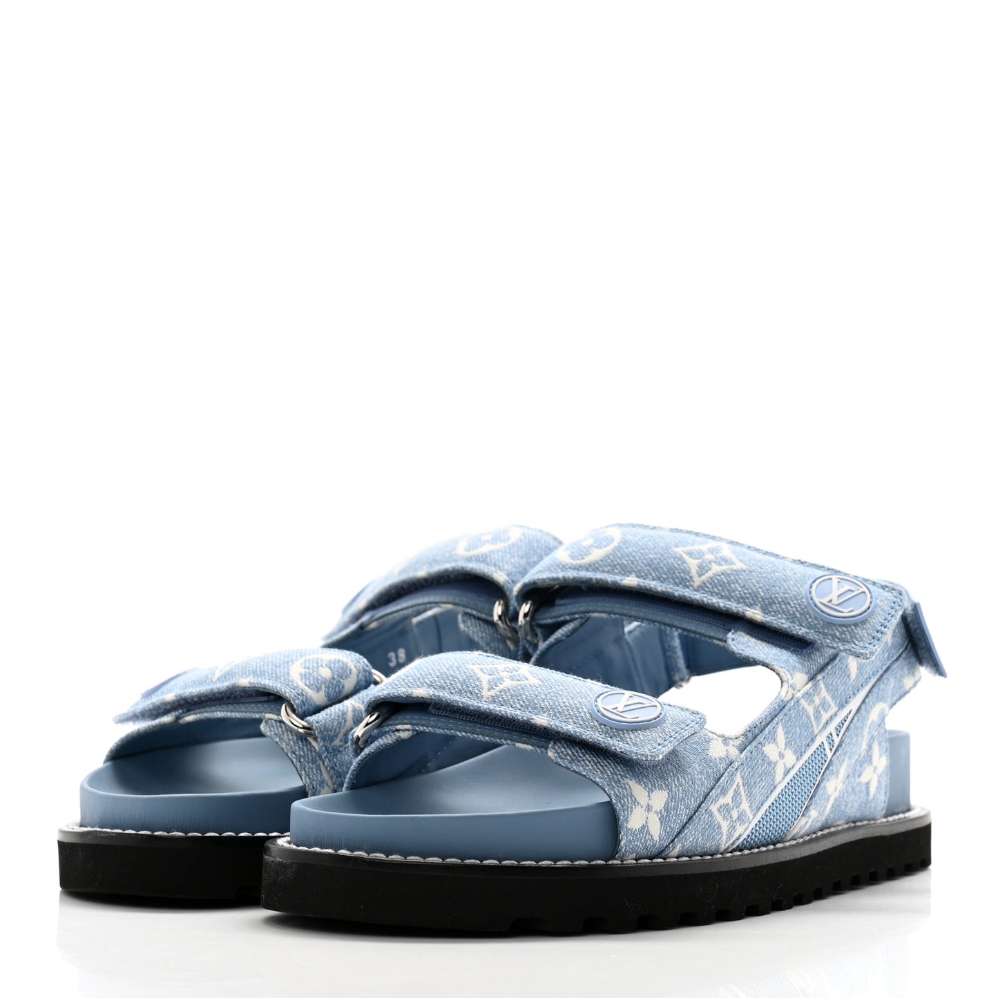 Monogram Denim Paseo Flat Comfort Sandals 38 Light Blue