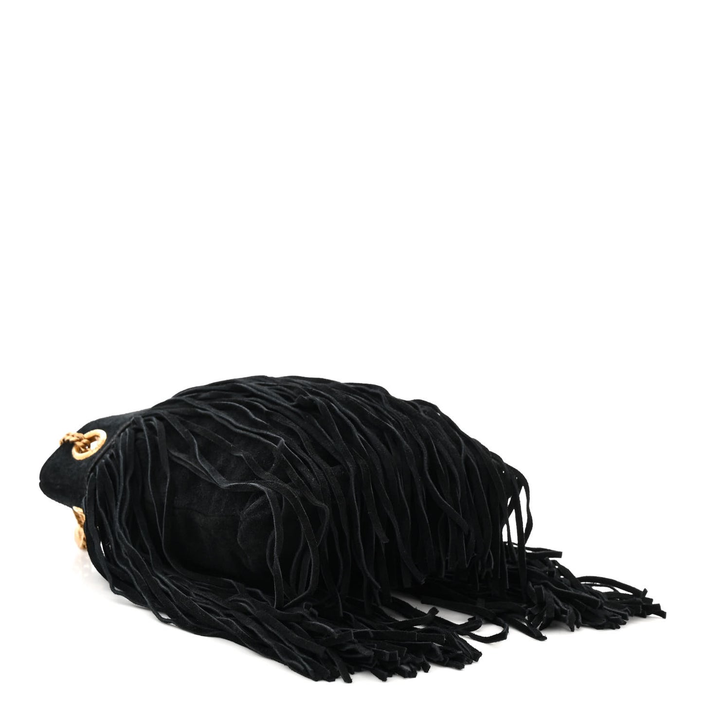 Calfskin Small Grace Fringed Hobo Bag Black